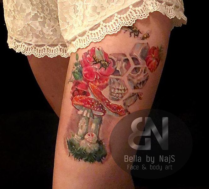 Skull Flower Mushroom Tattoo